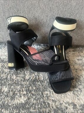 Juicy Couture Black Platform Block Heel Sandals with White Ankle Cuff